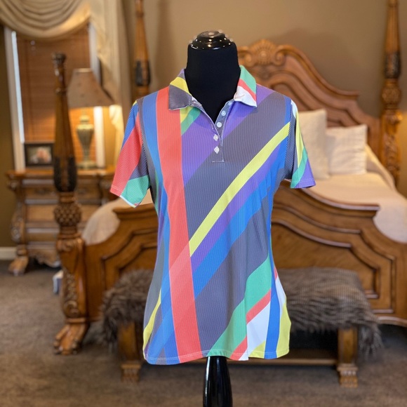 Antigua Tops - Antigua Sureshot Fun Multi Color Golf Shirt Sz Sm